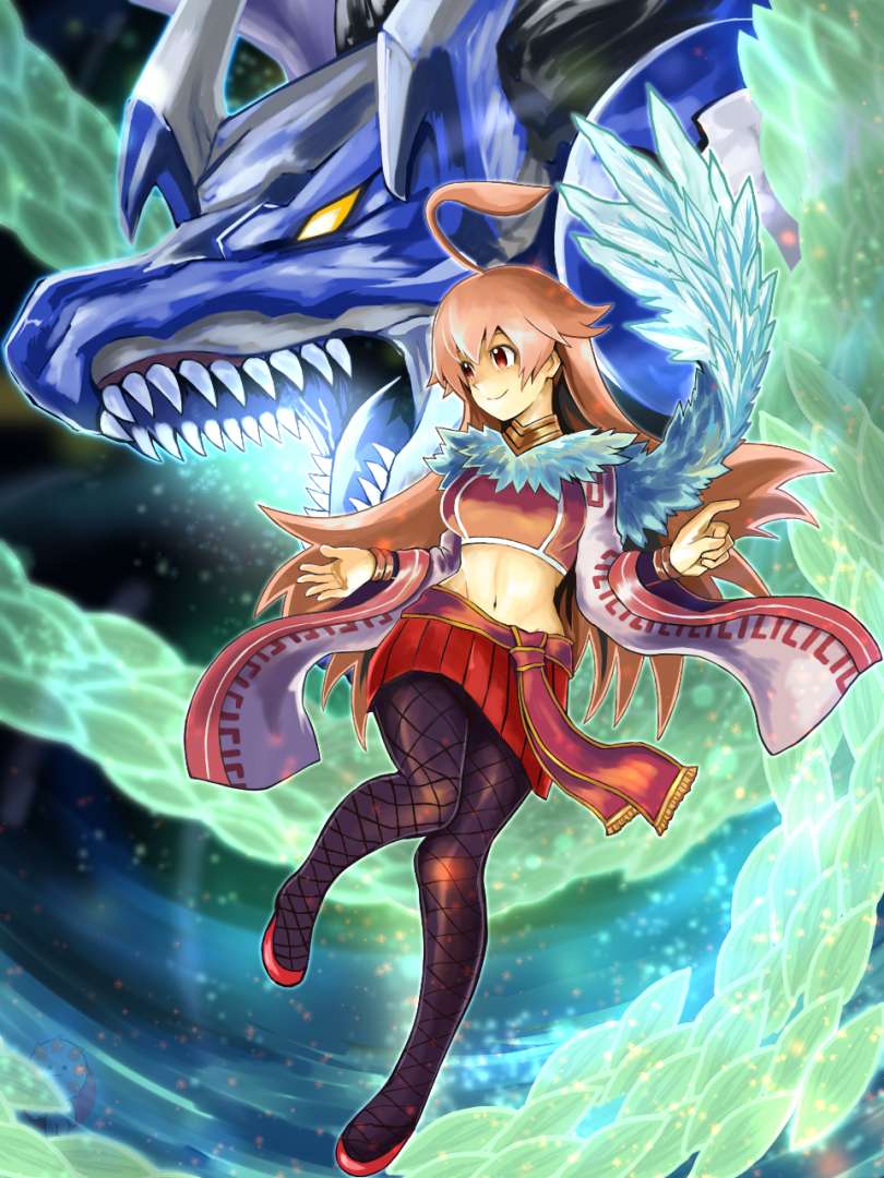 1girl, ahoge, breasts, brown_eyes, brown_hair, closed_mouth, coco_apollon, dragon