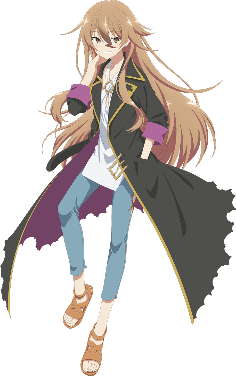 1girl, anime_coloring, blue_pants, blush, brown_eyes, brown_hair, flat_chest, full_body