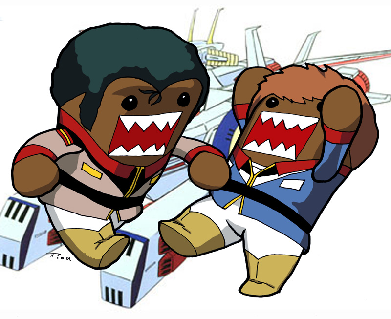 amuro_ray, bright_noa, bright_slap, crossover, domo-kun, gundam, military, military_uniform