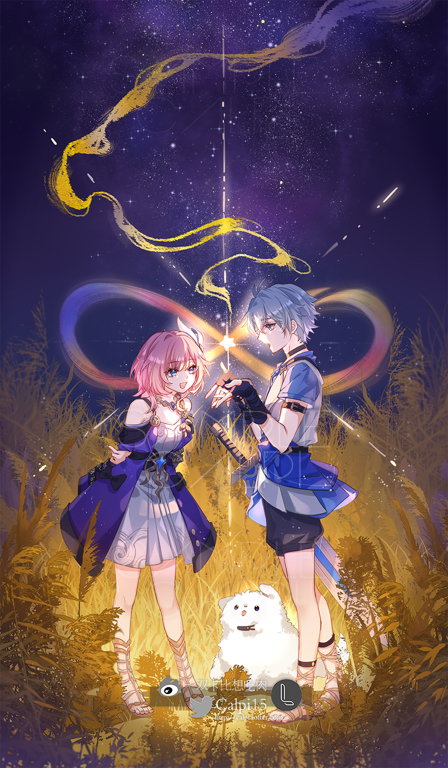 1boy, 1girl, ahoge, amphoreus_(honkai:_star_rail), ancient_greek_clothes, artist_name, black_choker, black_gloves