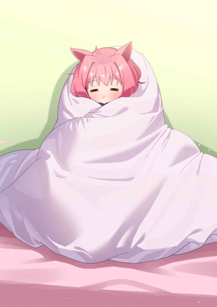 1girl, absurdres, animal_ears, blanket, blush, closed_eyes, freely2327, haru_urara_(umamusume)