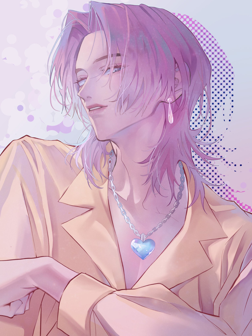 1boy, collared_shirt, commentary, earrings, eyelashes, hashtag-only_commentary, highres, jewelry