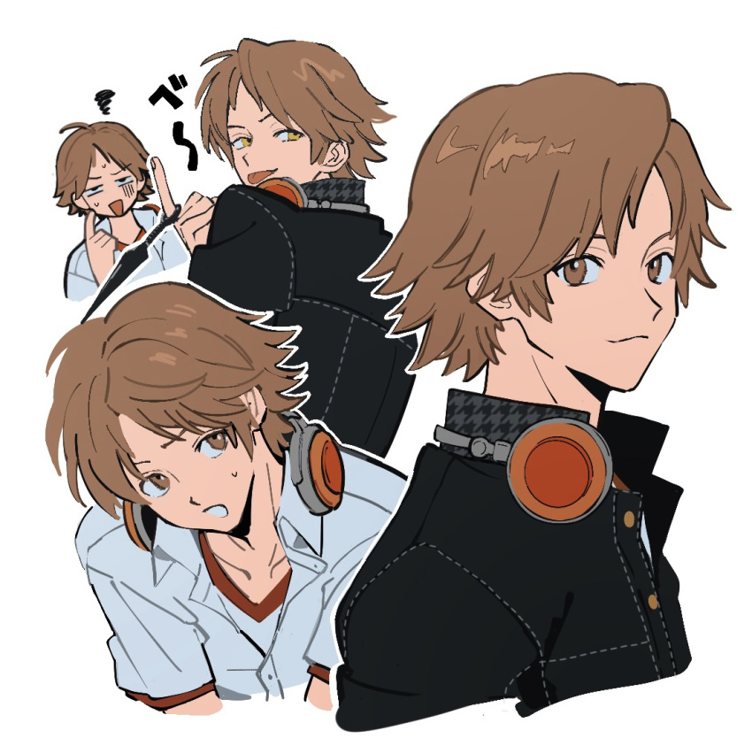 1boy, black_jacket, brown_eyes, brown_hair, closed_mouth, collared_shirt, commentary_request, gakuran