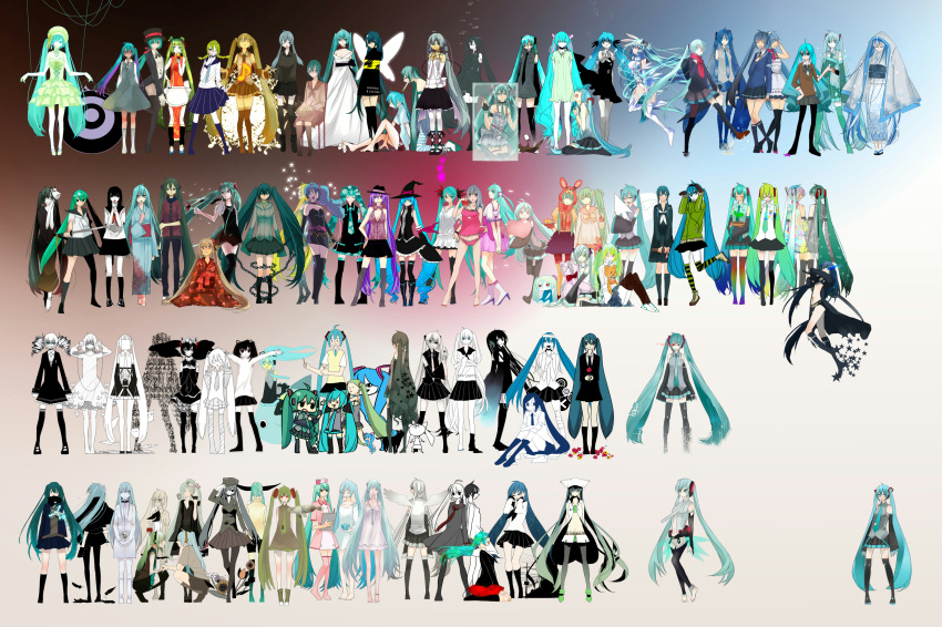 1925_(vocaloid), ai_kotoba_(vocaloid), angel, black_rock_shooter, cendrillon_(vocaloid), chain_girl_(vocaloid), clock_lock_works_(vocaloid), eh?_aa