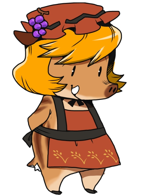 1girl, aki_minoriko, apron, blonde_hair, boar_girl, chibi, chibi_only, closed_mouth