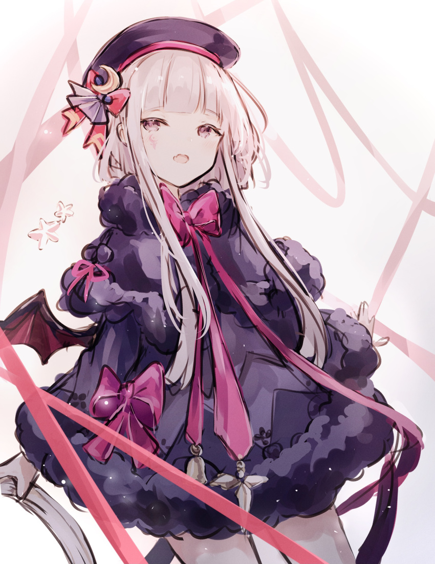 1girl, absurdres, arcaea, black_capelet, black_dress, black_hat, black_wings, blunt_bangs