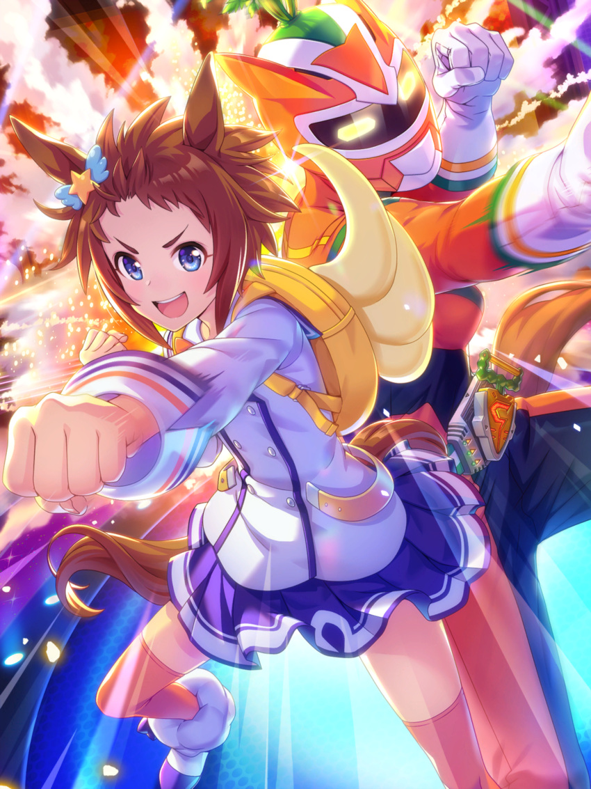 2girls, absurdres, animal_ears, armor, artist_request, back-to-back, backpack, bag