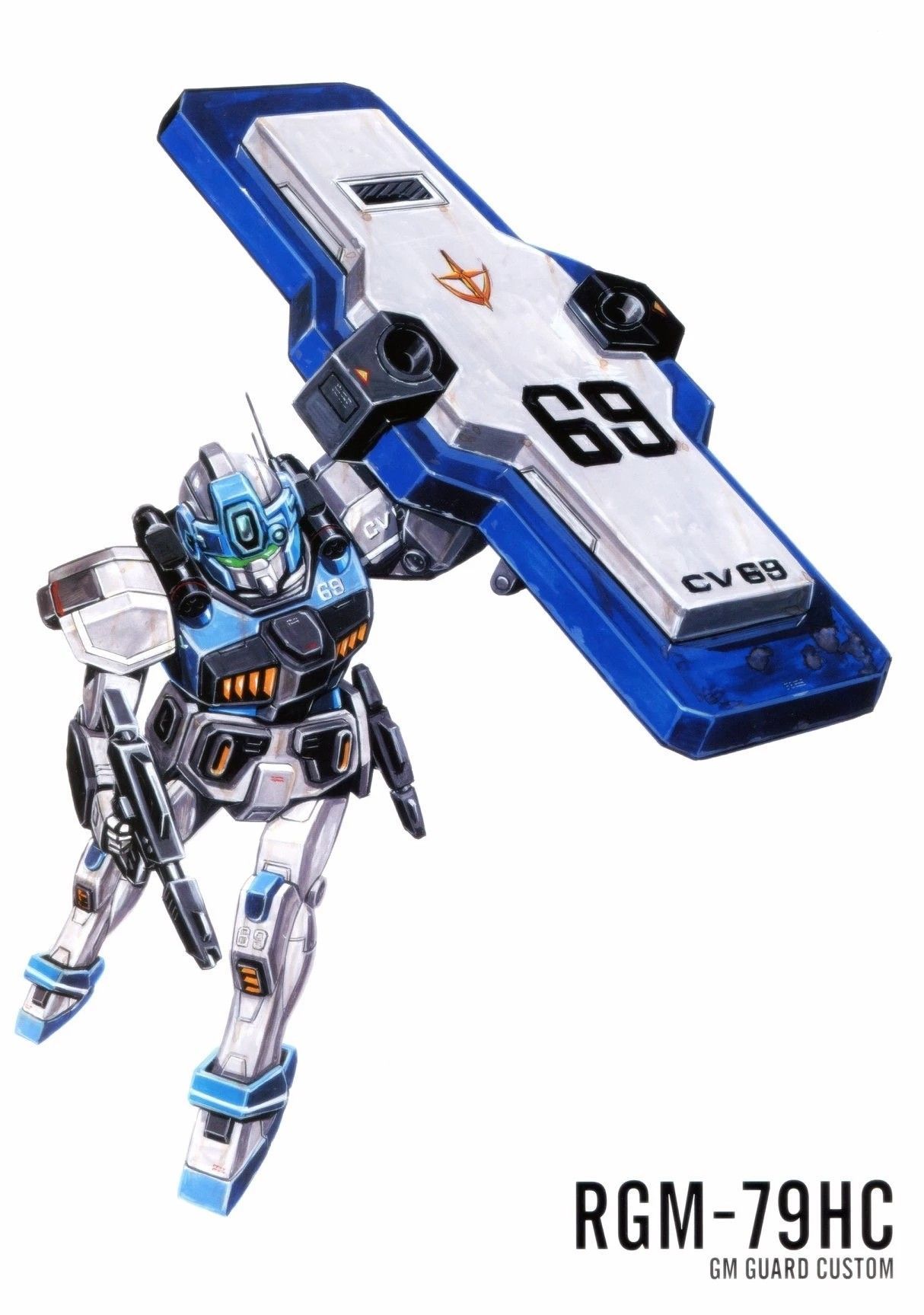 1980s_(style), beam_rifle, character_name, damaged, dirty, earth_federation, energy_gun, gm_(mobile_suit)