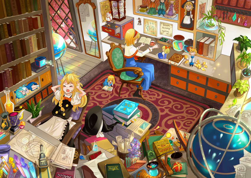 alice_margatroid, animal_ears, blonde_hair, blue_eyes, blue_hair, book, bow, braid