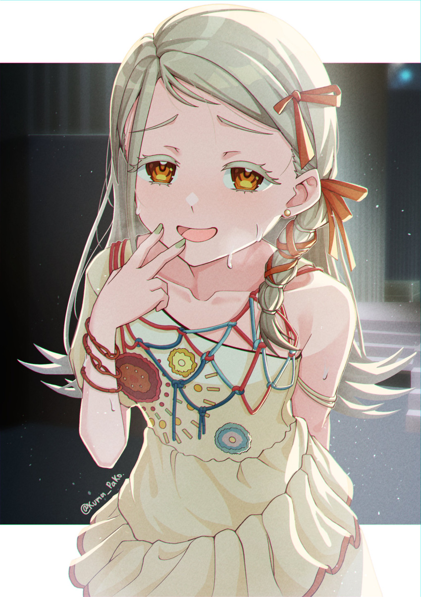 1girl, absurdres, bare_shoulders, dress, flat_chest, gakuen_idolmaster, grey_hair, highres