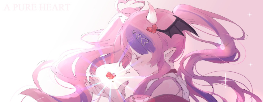 1girl, ahoge, closed_eyes, closed_mouth, commentary, demon_girl, demon_horns, demon_wings