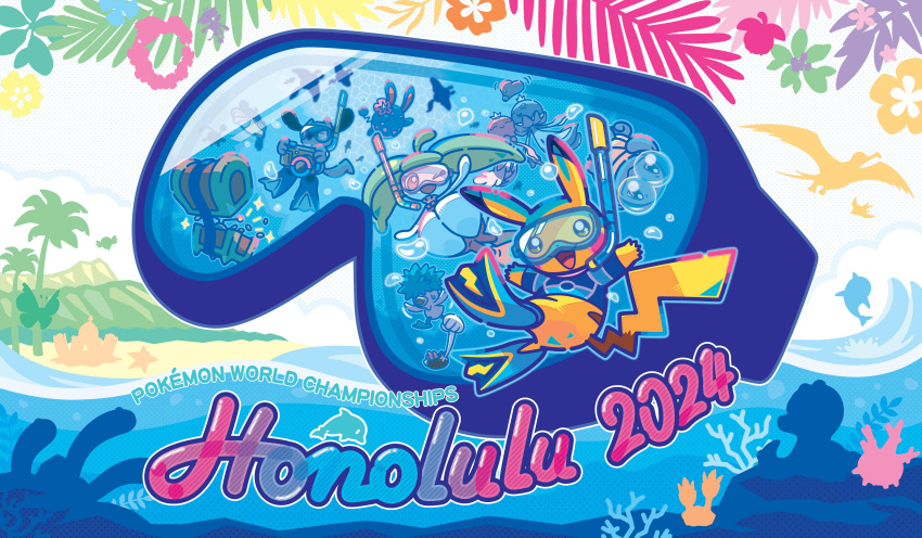 2024, absurdres, air_bubble, artist_request, azumarill, beach, binacle, blue_shirt