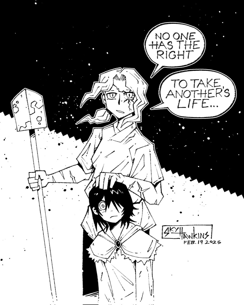 1boy, 1girl, brooch, centuria_(manga), child, commentary, dated, diana_(centuria)