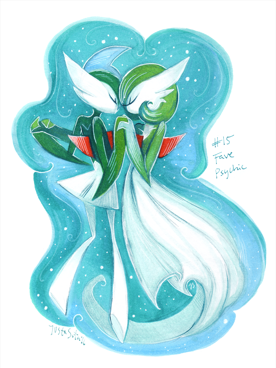 arm_blade, bob_cut, closed_eyes, colored_skin, dress, from_side, gallade, gardevoir