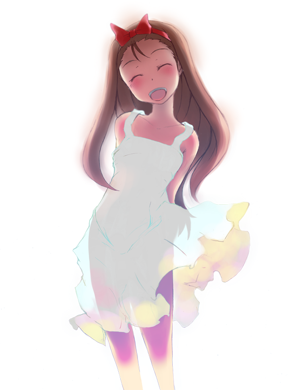 akenoin, bad_id, brown_hair, closed_eyes, dress, eyes_closed, hairband, idolmaster, long_hair, minase_iori, sundress