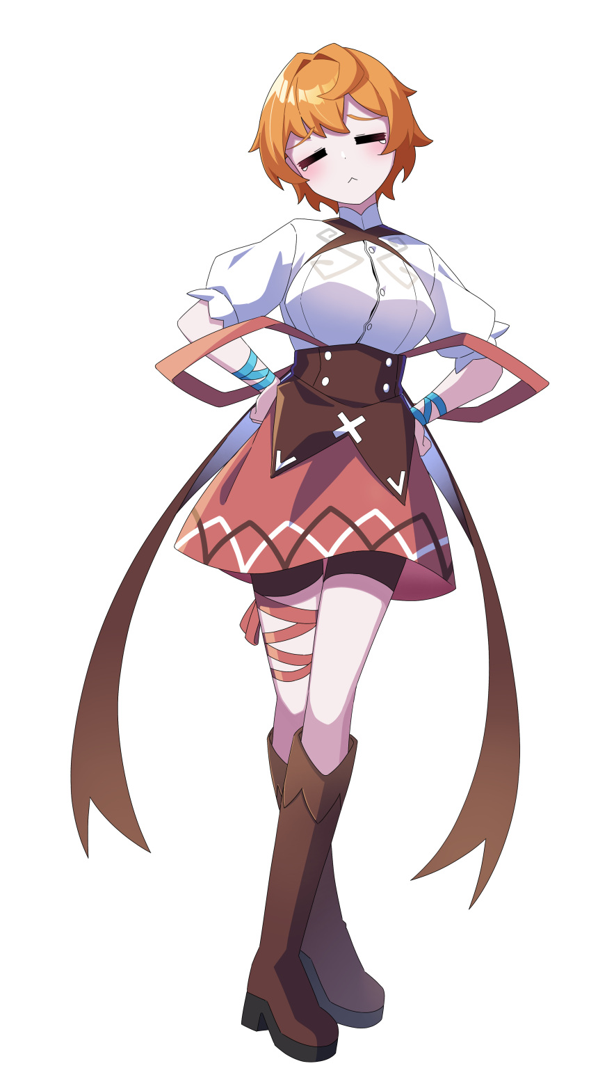 1girl, absurdres, becky_(dragalia_lost), boots, breasts, brown_boots, brown_shorts, closed_mouth