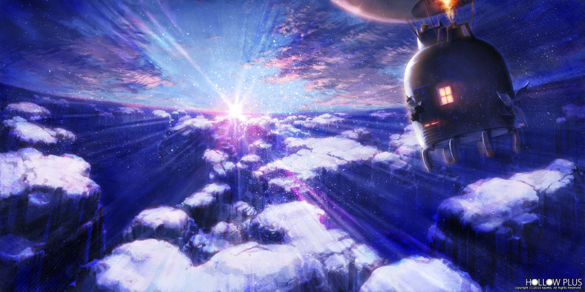 clouds, flying, highres, horizon, kazeto, no_humans, original, sky