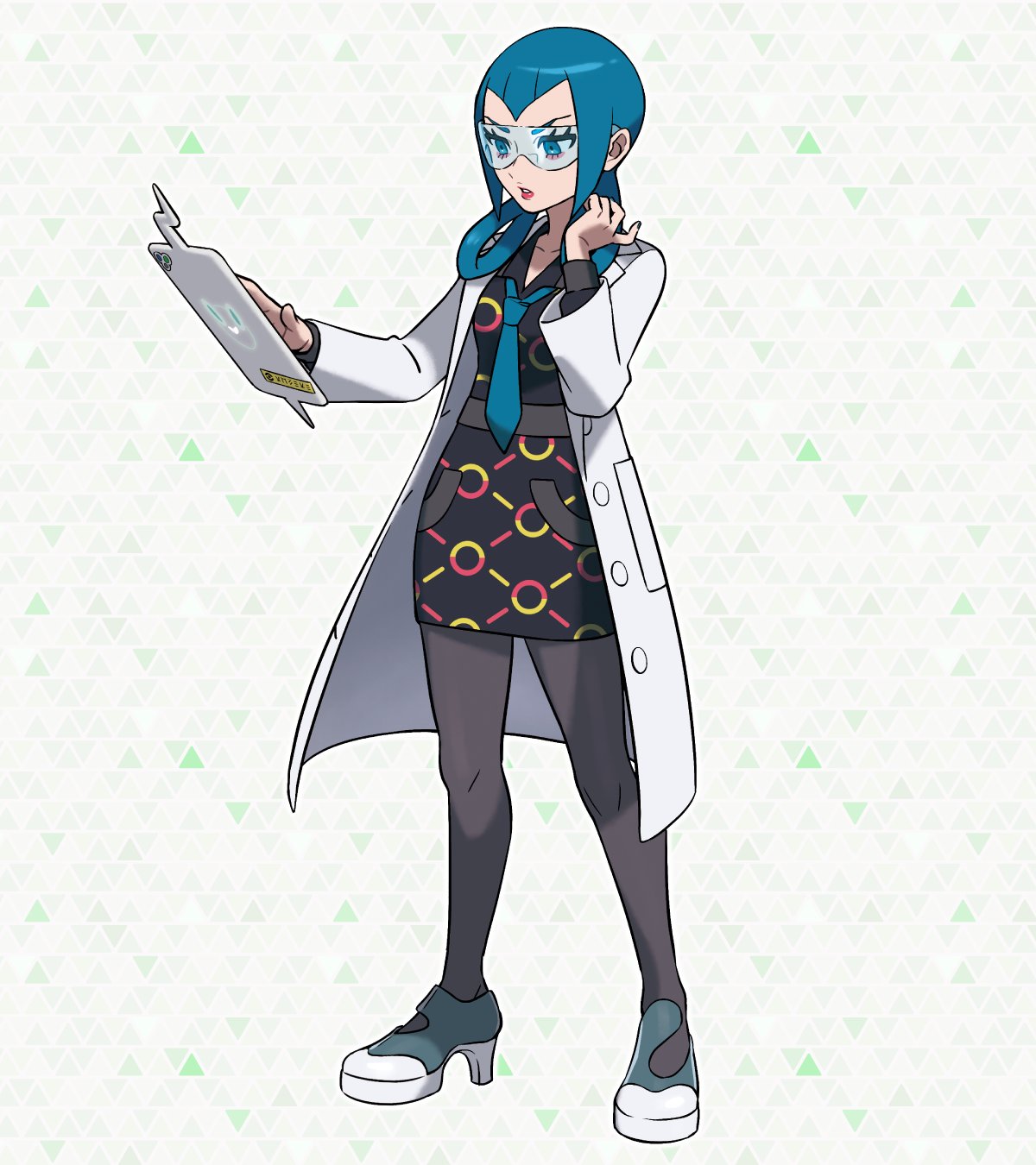 1girl, aqua_hair, aqua_necktie, blue_eyes, coat, collared_dress, commentary_request, dress