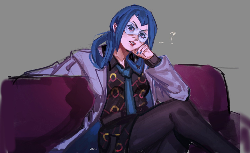 1girl, ?, aqua_eyes, aqua_hair, aqua_nails, aqua_necktie, coat, collared_dress