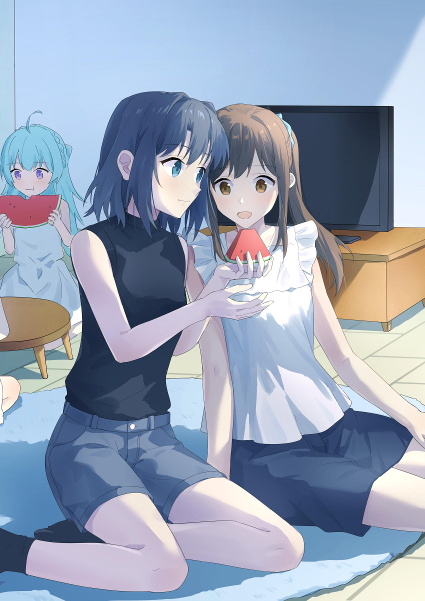 4girls, absurdres, adachi_sakura, adachi_to_shimamura, black_hair, black_skirt, black_socks, blue_eyes