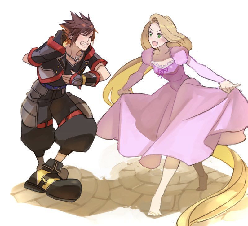1boy, 1girl, absurdly_long_hair, arm_behind_back, barefoot, belt, black_jacket, black_pants