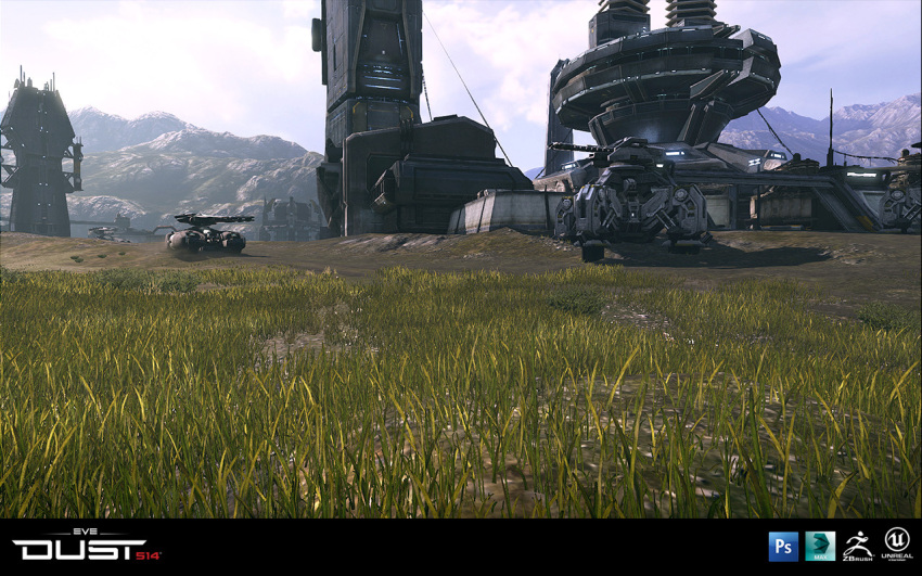 3d, autodesk_3ds_max_(medium), building, caldari_state_(eve_online), cannon, clouds, cloudy_sky, commentary