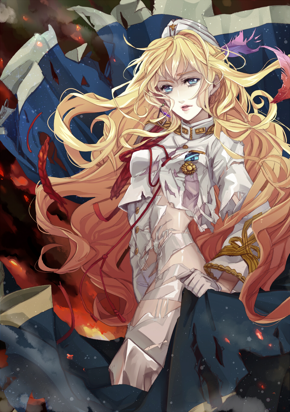 blonde_hair, blue_eyes, gloves, hat, highres, jewelry, katsu_ryouji, long_hair