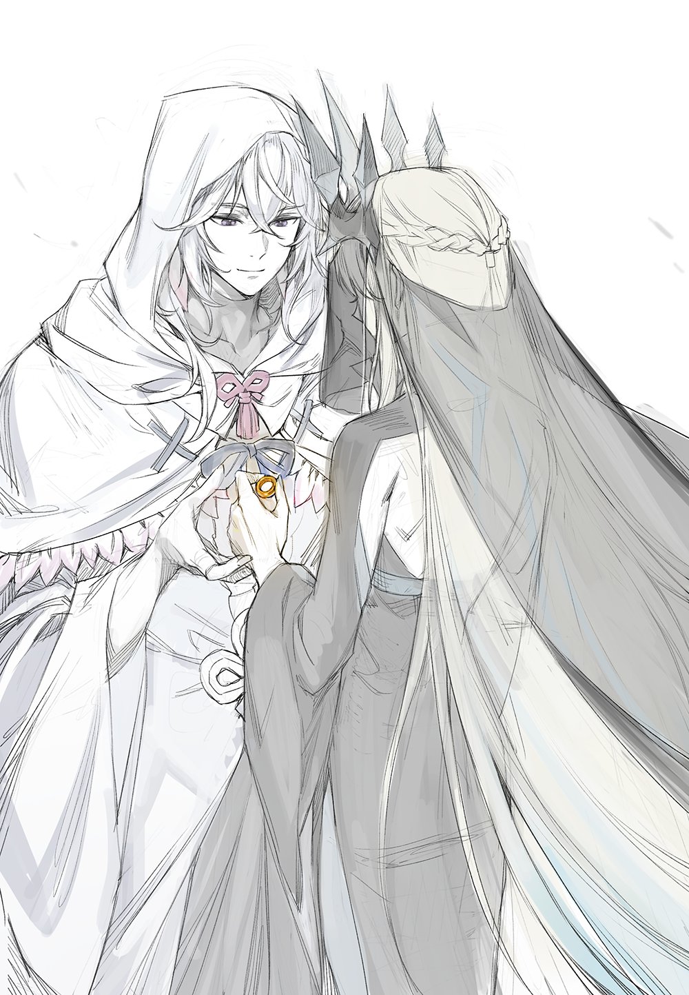 1boy, 1girl, braid, crown, fate/grand_order, fate_(series), gjtthflmaster, hair_between_eyes