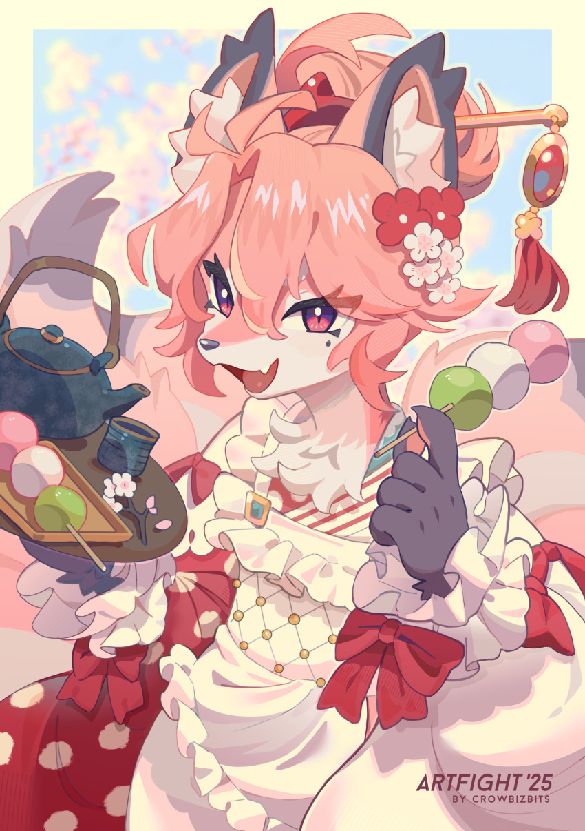 1girl, :3, absurdres, animal_ears, apron, art_fight_attack, black_hands, blurry