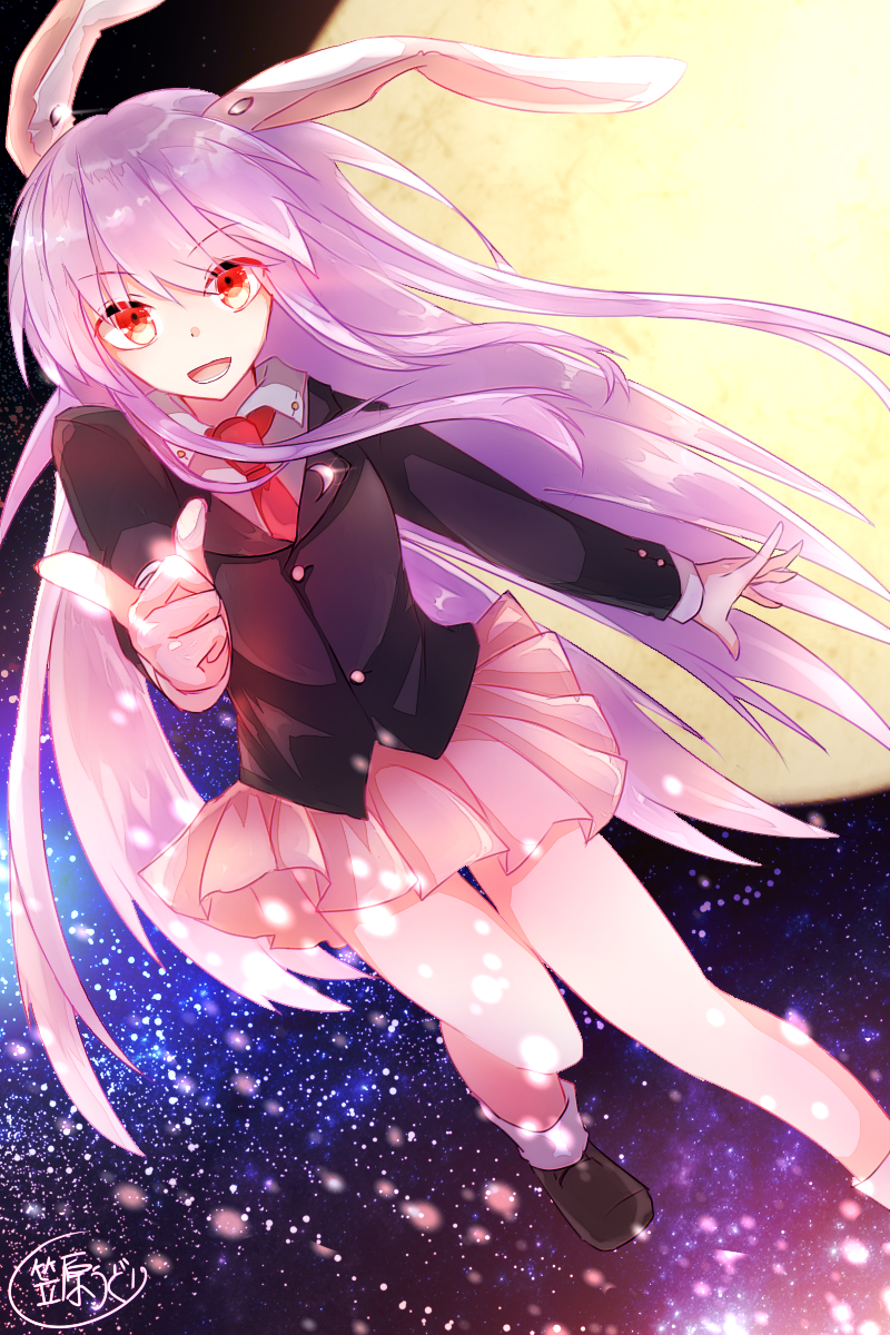 1girl, animal_ears, black_jacket, black_shoes, buttons, commentary_request, crescent, crescent_pin