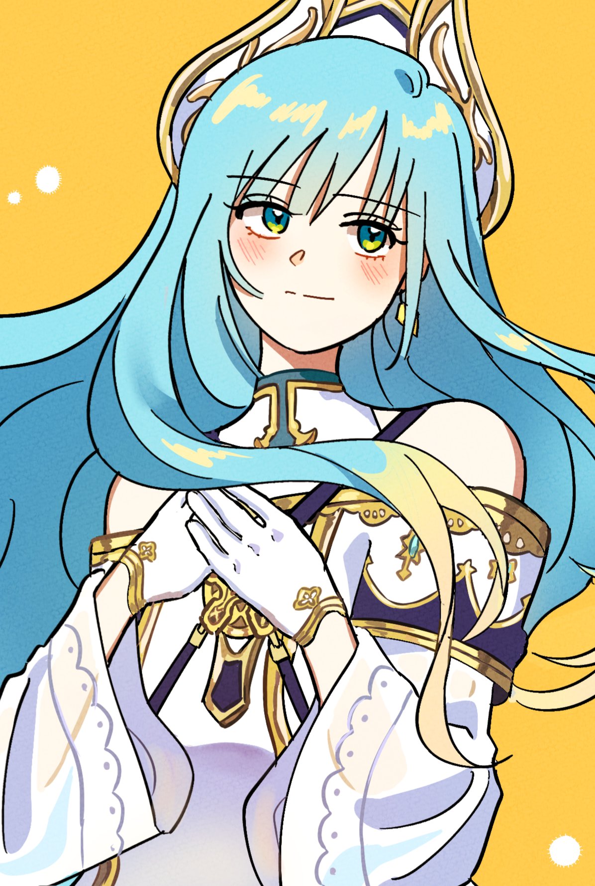 1girl, bare_shoulders, blue_hair, etain_(mabinogi), gloves, green_hair, highres, long_hair