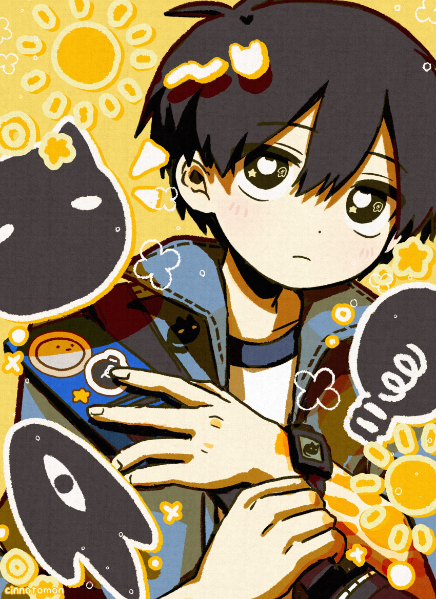 1boy, absurdres, animal, artist_name, bag, black_bag, black_cat, black_eyes