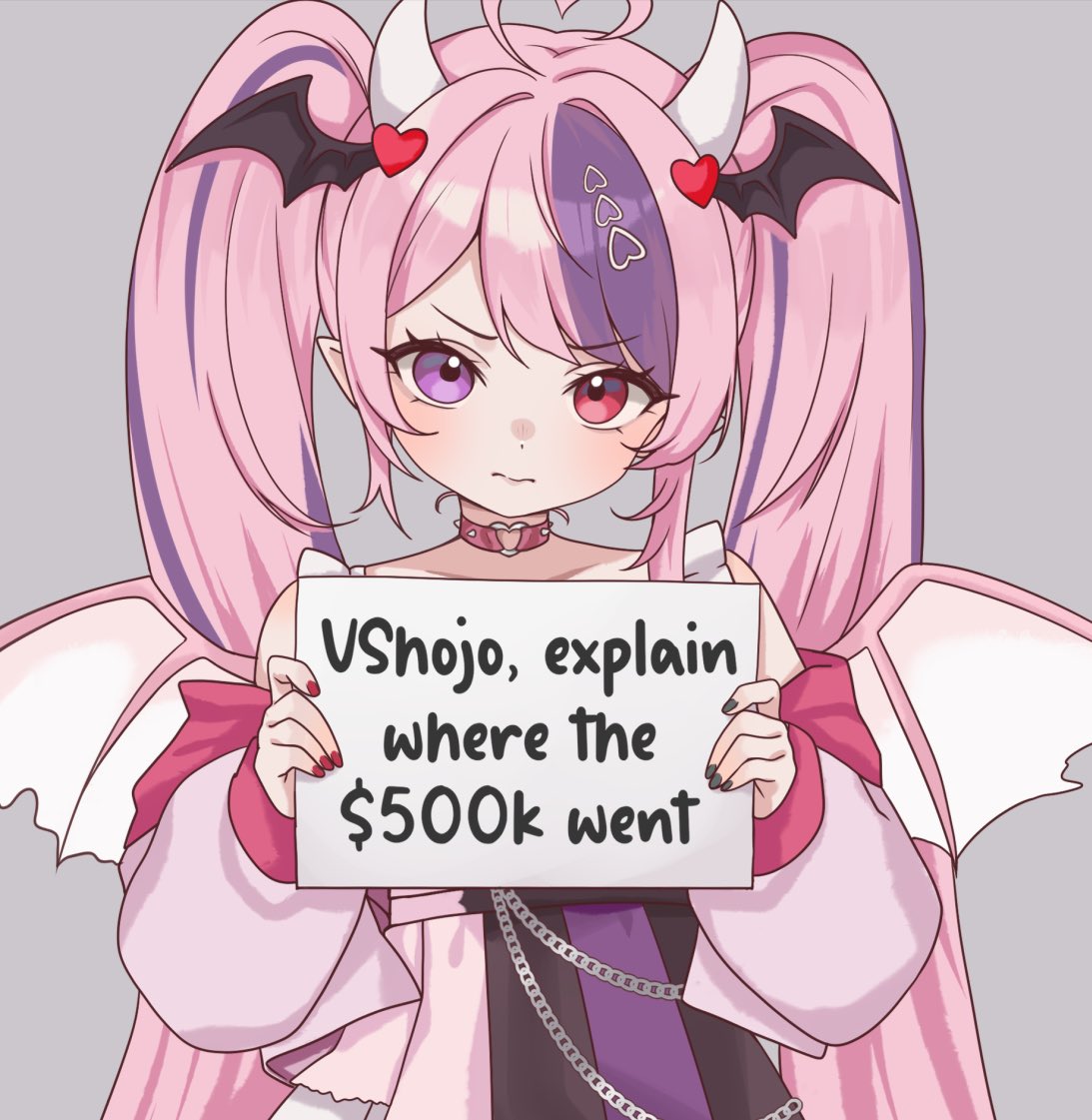 ahoge, choker, commentary, demon_girl, demon_horns, demon_wings, english_commentary, hair_ornament