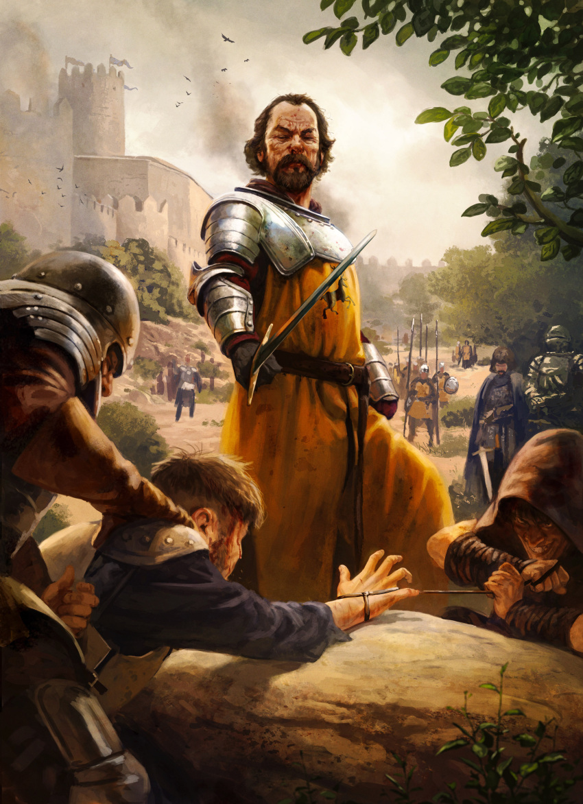 6+boys, a_song_of_ice_and_fire, absurdres, armor, beard, blood, blood_on_face, borja_pindado