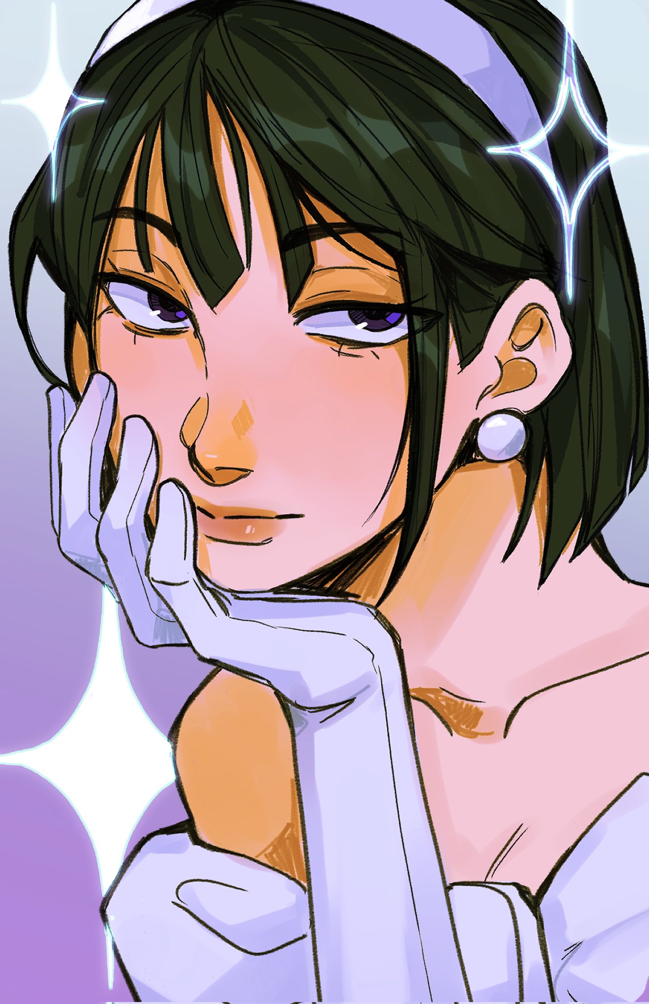 1girl, alien_stage, black_hair, bob_cut, closed_mouth, commentary, corrupted_twitter_file, earrings