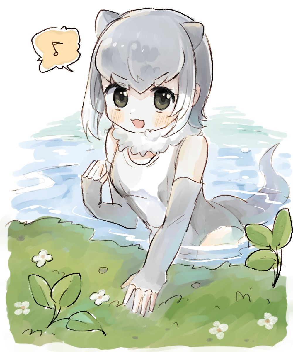 1girl, animal_ears, bare_shoulders, blush, elbow_gloves, frilled_one-piece_swimsuit, frills, fur_collar