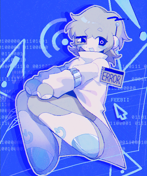 :d, art_fight_attack, blue_background, blue_theme, blush_stickers, borrowed_character, colored_skin, english_commentary