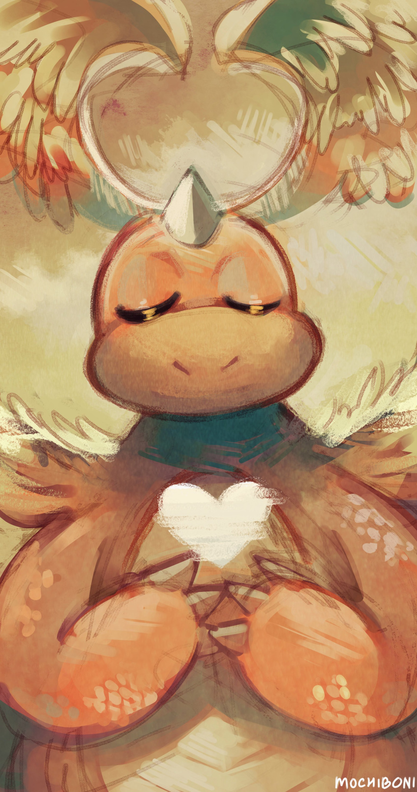 absurdres, claws, closed_eyes, dragon, dragonite, feathered_wings, head_wings, heart
