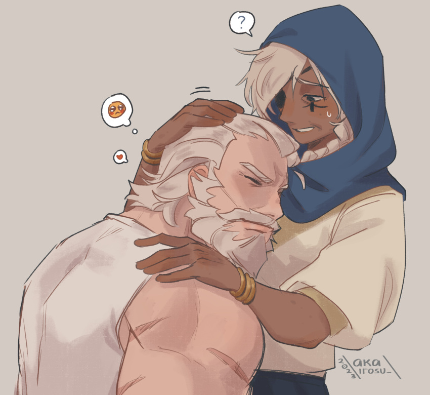 ?, akairosu, ana_(overwatch), beard, bracelet, braid, closed_eyes, closed_mouth