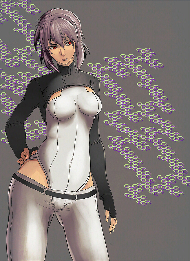 belt, black_gloves, fingerless_gloves, ghost_in_the_shell, ghost_in_the_shell_stand_alone_complex, gloves, hands_on_hips, hips