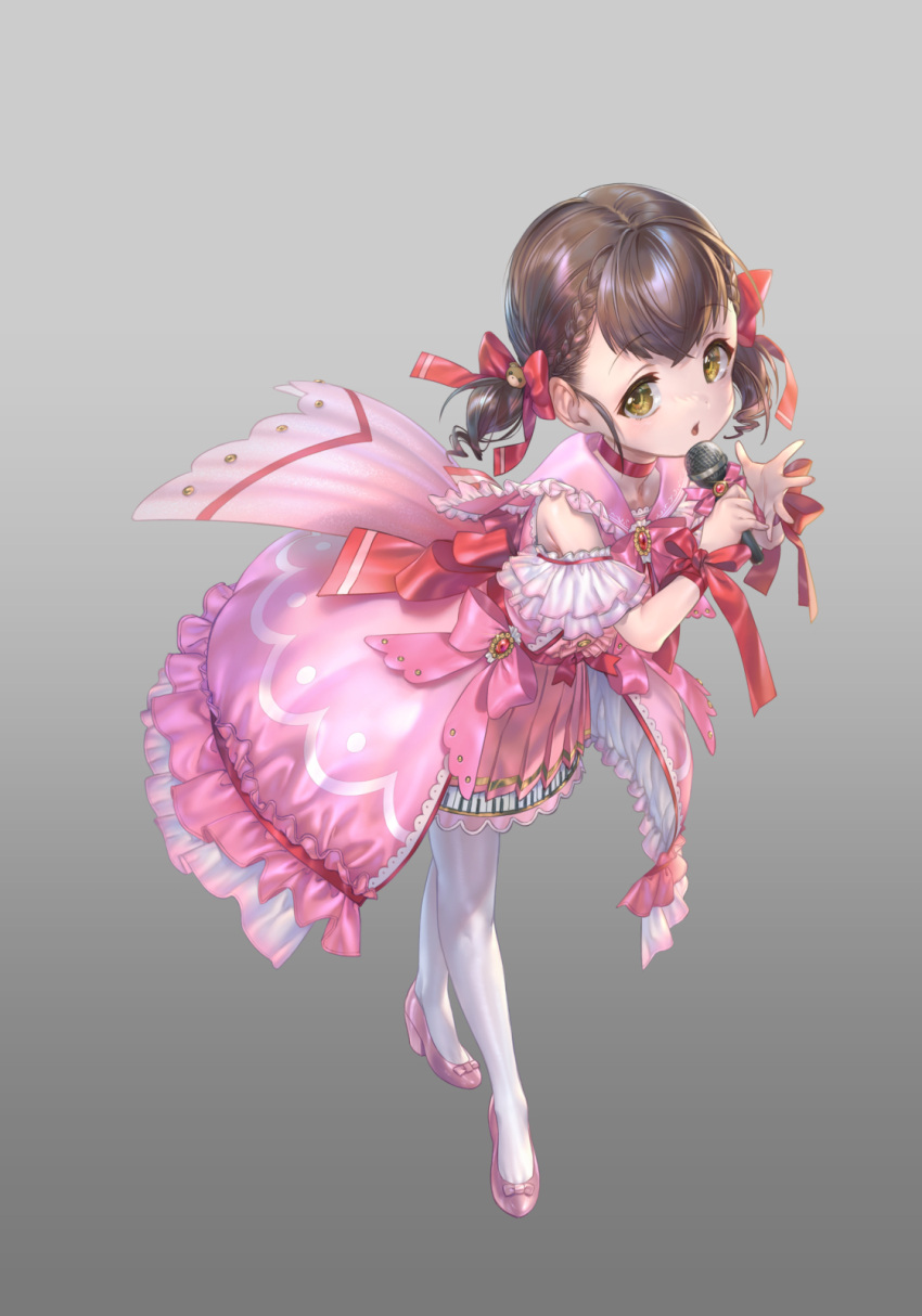 1girl, :o, adashi_makoto, bear_hair_ornament, bow, bowtie, braid, brown_hair