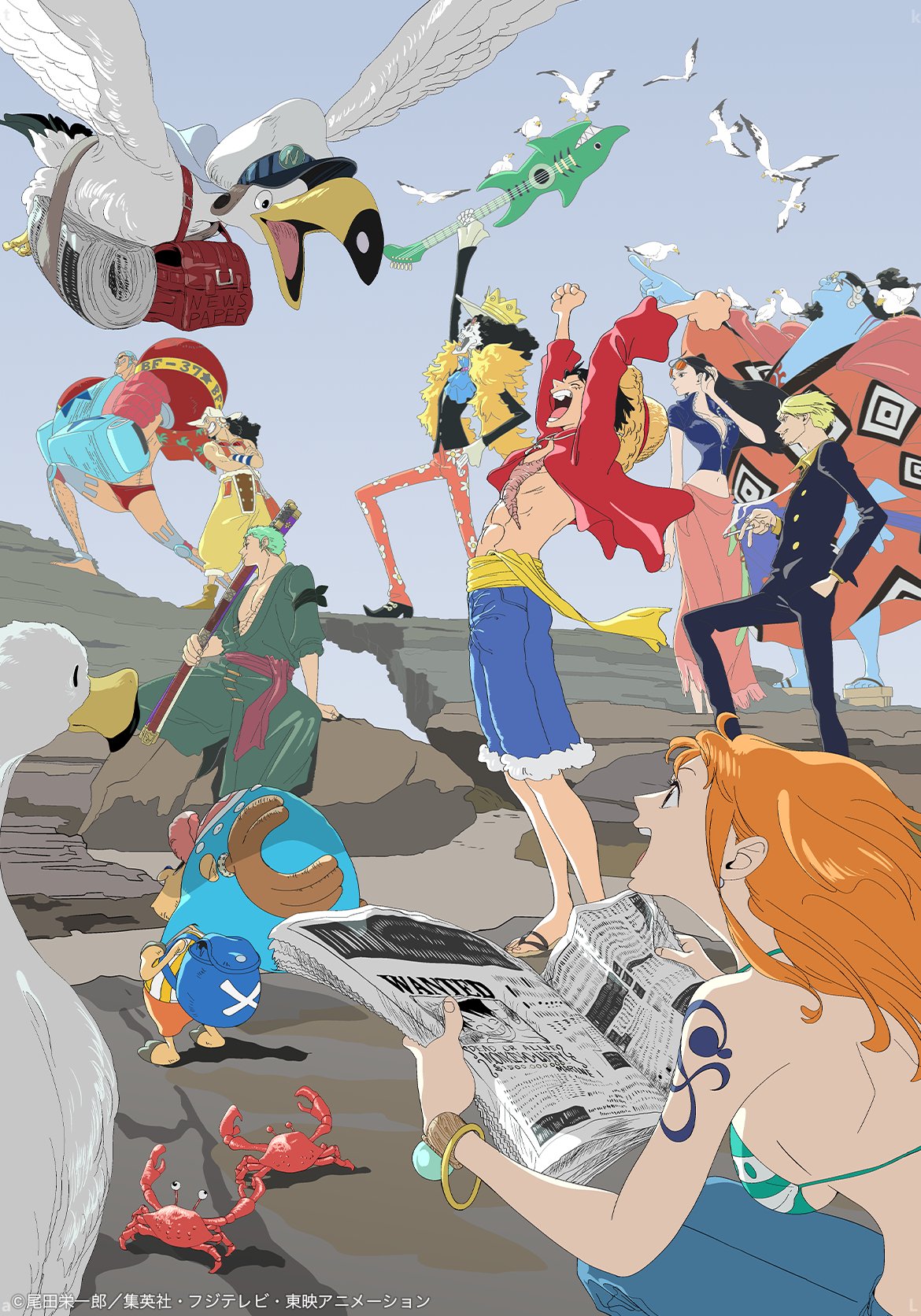 2girls, 6+boys, animal_on_shoulder, antlers, arm_tattoo, bag, bird, bird_on_shoulder