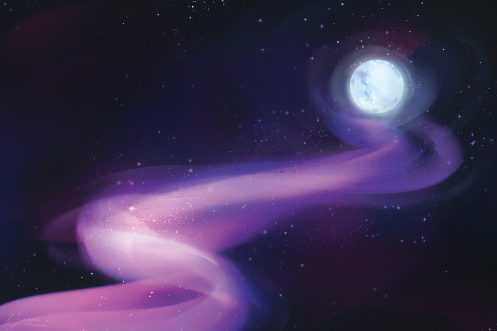 full_moon, glowing, leaping_hare_press, moon, night, night_sky, no_humans, outdoors, scenery, sky, sky_focus, star_(sky), starry_sky, swirl, zandra