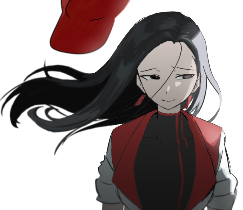 1girl, baseball_cap, black_eyes, black_hair, black_skirt, collarbone, earrings, floating_hair