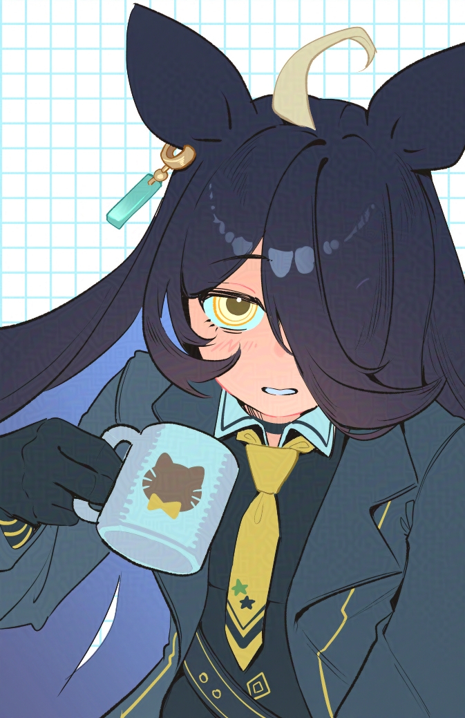 1girl, ahoge, animal_ears, bea_lenoir, belt, black_coat, black_gloves, black_hair