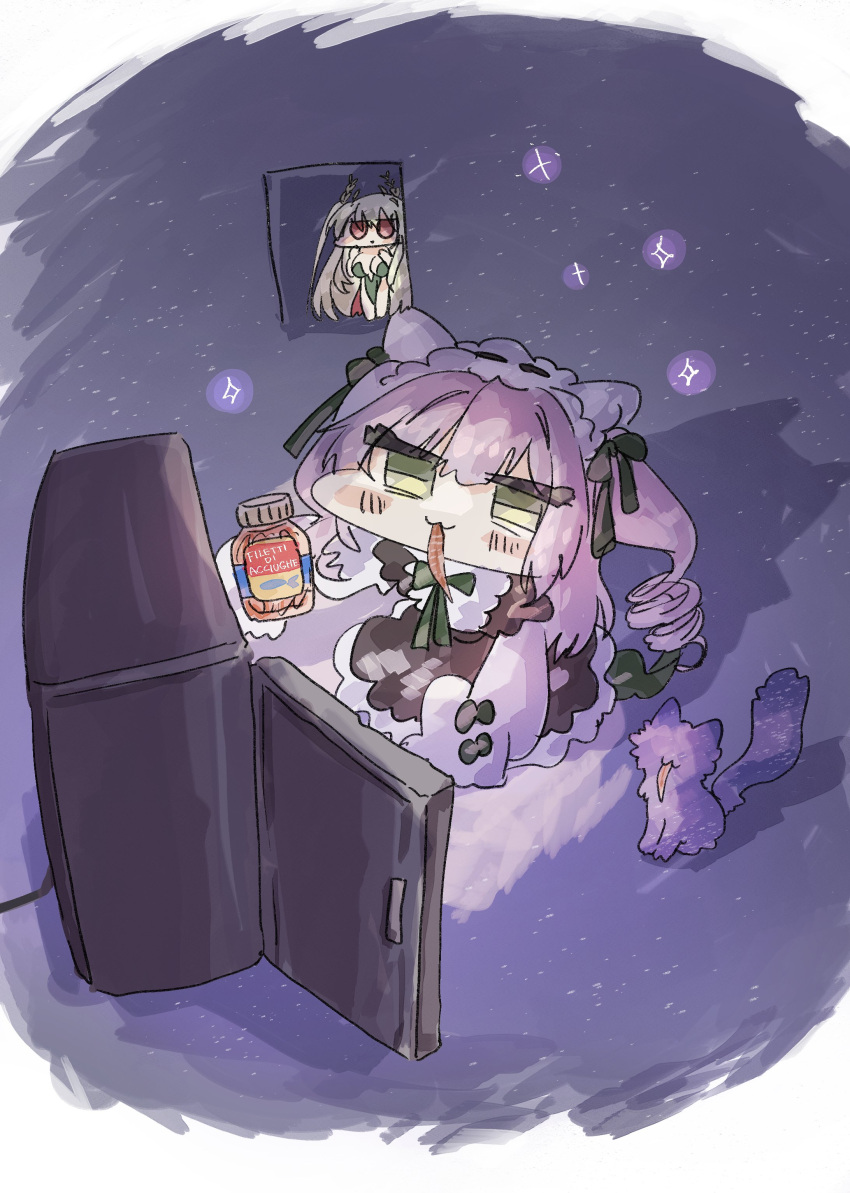 :3, absurdres, anchovy_(fish), azur_lane, cat, chibi, chibi_only, dress