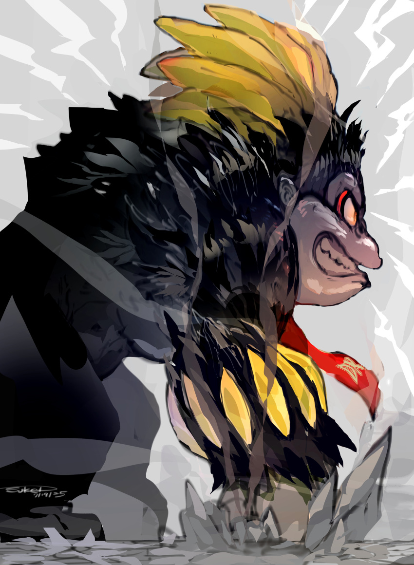 absurdres, banana, clenched_hand, clenched_teeth, crack, cracked_floor, dated, donkey_kong