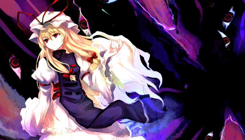asagi_shii, blonde_hair, bow, eyes, hair_bow, hat, highres, long_hair