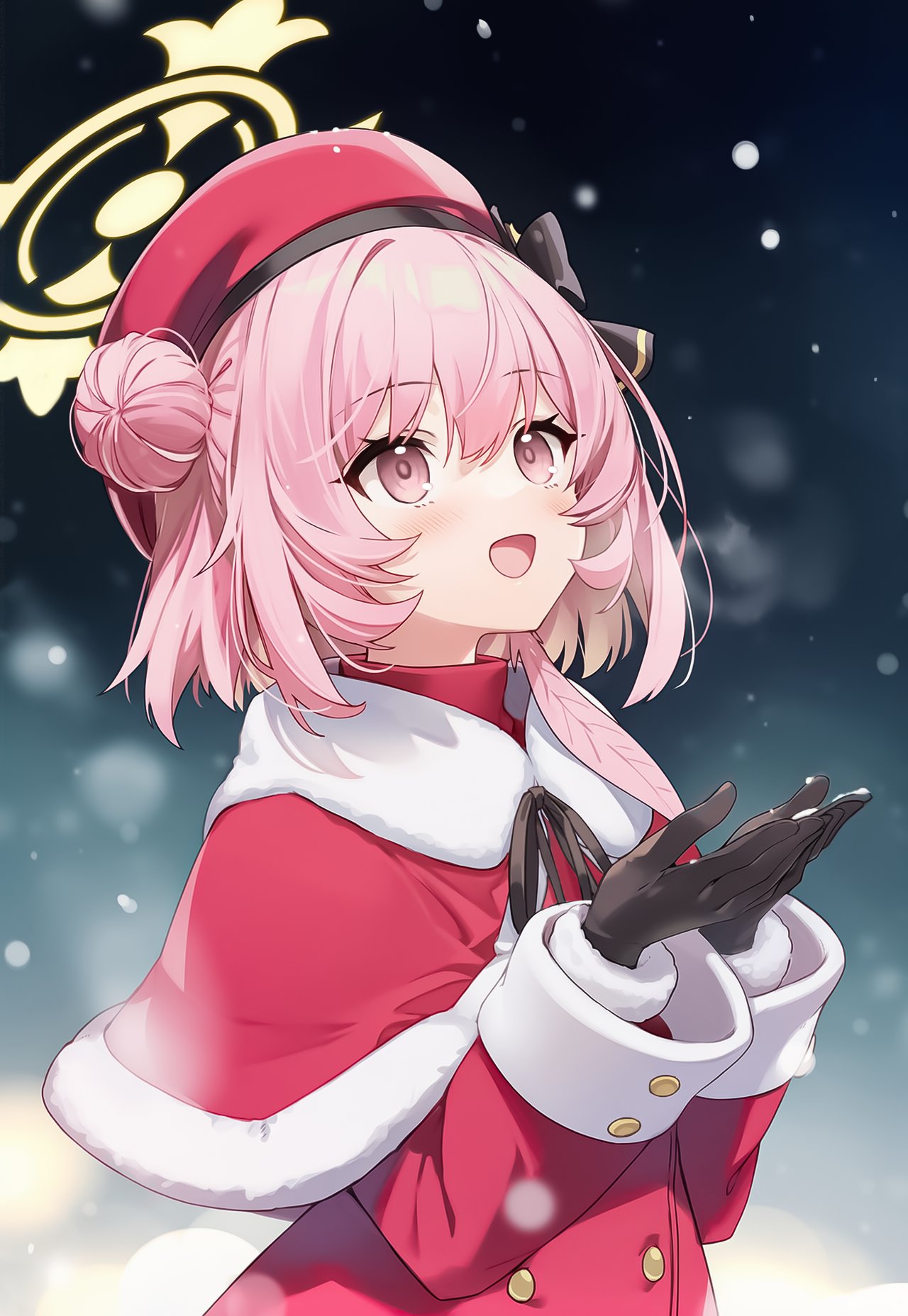 09cch29, 1girl, black_gloves, blue_archive, coat, gloves, hair_between_eyes, halo