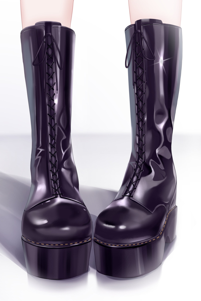 1girl, absurdres, black_boots, boots, english_commentary, footwear_focus, highres, hololive